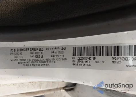 2015 Chrysler 200 Limited z USA, uszkodzony, nr VIN 1C3CCCAB2FN631564